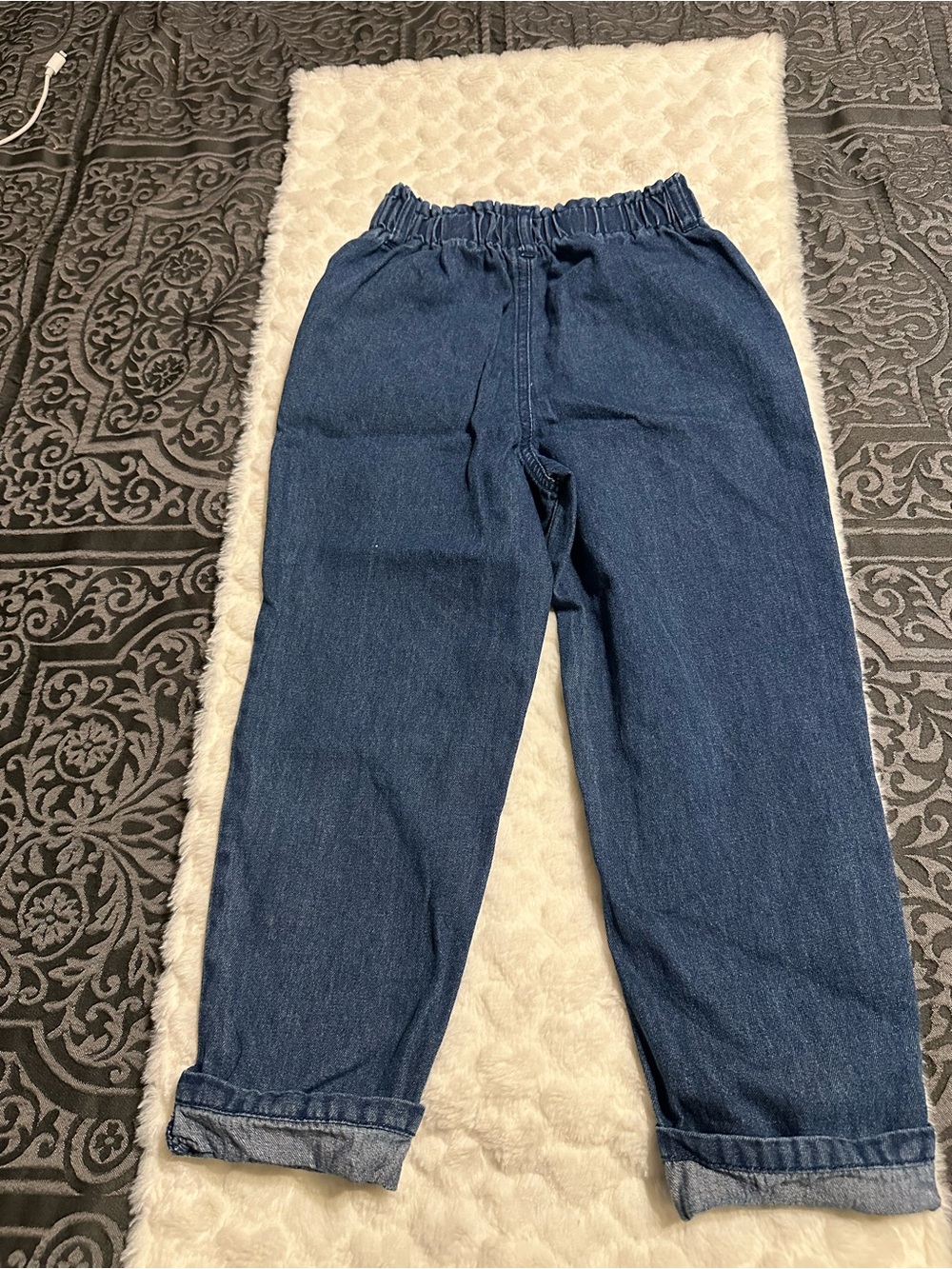 Girls' Embroidered Dark Blue Denim Jeans with Pink Accents - Picture 3 of 3